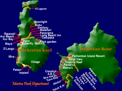 Plano de Perhentian, Alojamientos en Perhentian (Malasia): hoteles, cabañas