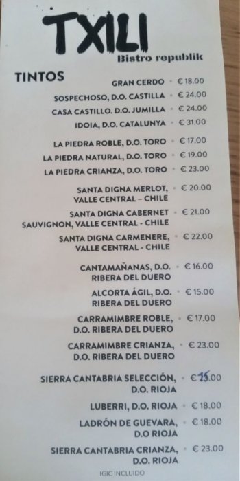 Carta de vino, Txili - Bistro Republik, Playa Blanca - Lanzarote, Txili - Bistro Republik, Restaurante Playa Blanca-Lanzarote 1