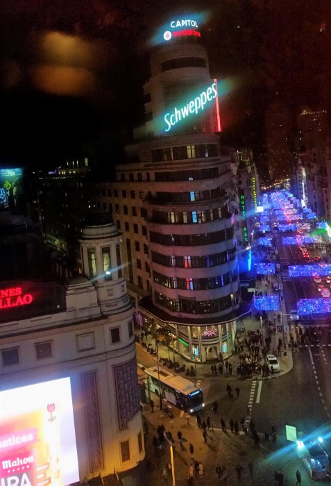 Iluminación Gran Vía, vista desde el mirador del Corte Inglés, Luces de Navidad en España 1