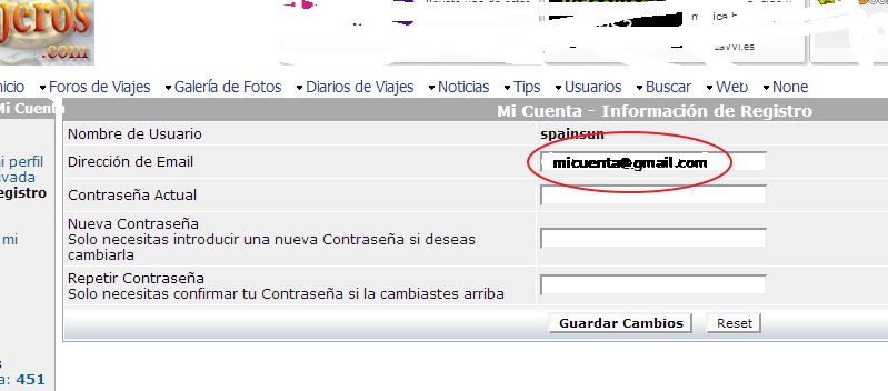 CAMBIO DIRECCION EMAIL Cuenta de Correo Mail