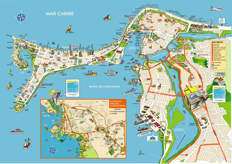 Mapa Turístico de Cartagena de Indias, Cartagena de Indias - Bolívar, Caribe de Colombia