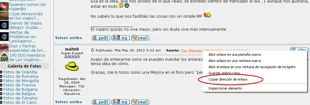 Copiar un enlace con el navegador Google Chrome, Enlace a un mensaje del Foro 1