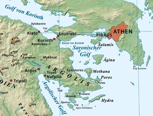 Mapa de Corinto, Nauplia y la Argolida, Micenas, Epidauro, Nauplia (Nafplio) -Peloponeso, Grecia