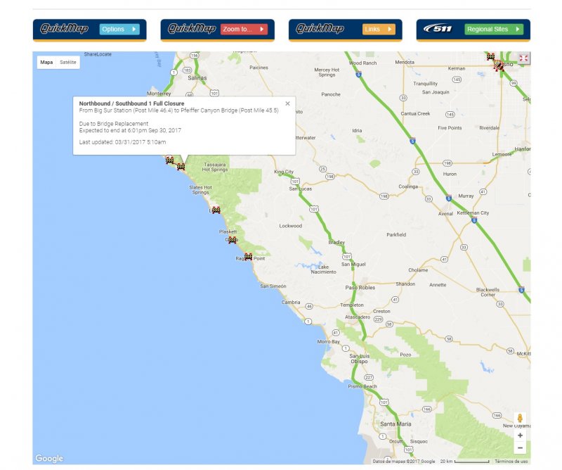 Big Sur: obras/ cortes de carretera en la Highway 1