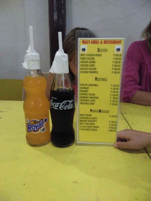 Lista de precios de un restaurante en El Nido, FILIPINAS: GASTRONOMÍA, RESTAURANTES 2