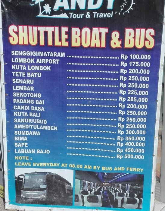 Precios Shuttle vistos en Gili_Julio17, Como ir de Bali a Lombok/ Gili: transportes Lombok-Gili-Bali 1