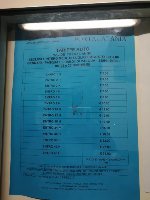 Parking, aparcar, aparcamiento en Taormina (Sicilia)