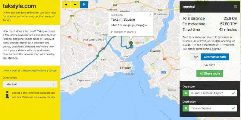 ¿Cuánto cuesta un taxi en Estambul?, Taksiyle. Cálculo Tarifas Taxis. Turquia