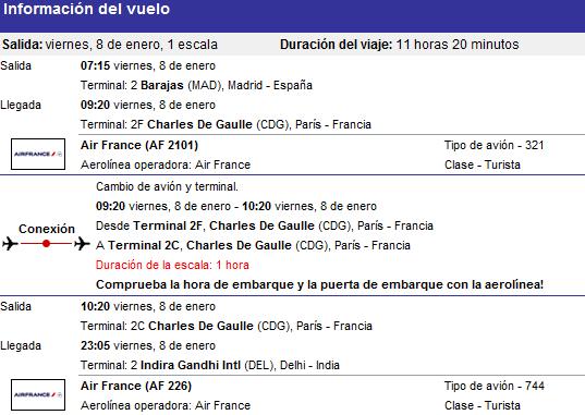 Vuelo de vuelta (Madrid-Delhi), Horarios Vuelo Delhi-Madrid 0