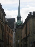 Casco antiguo, fachadas y campanario, Estocolmo, Suecia