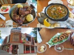 PUERTO NATALES. LA PICADA DE CARLITOS (CON PERSONAJE TIPICO EN LA PUERTA). CORDERO EN ESPETO, PAILA MARINA Y AUTENTICO CALAMAR PATAGÓNICO