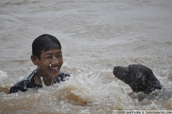 Felicidad
Niño bañandose con su perro en el Mekong, en las 4000 islas-Laos.
