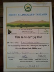 Diploma ascensión al Kilimanjaro