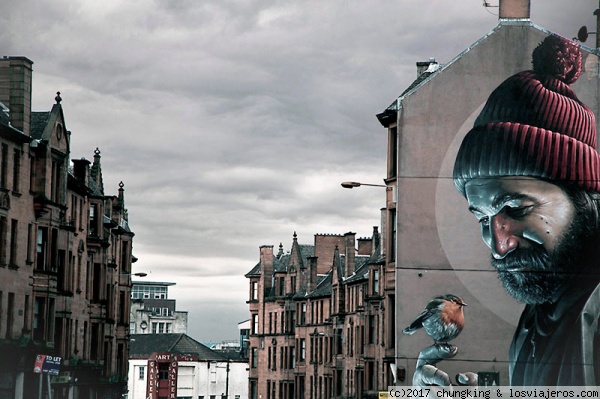 mural en Hight St, la calle que va a la catedral de Glasgow
East End de Glasgow, bajando de la catedral y la Necrópolis por Hight St.
