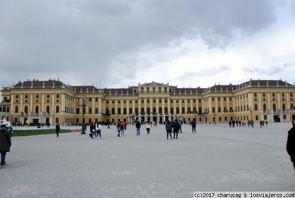 Palacio de Schonbrunn, Viena. Comedor de diario
Magnífica la fachada del palacio, perfecta en su simetría. Me costó un montón meterlo todo en la foto.
