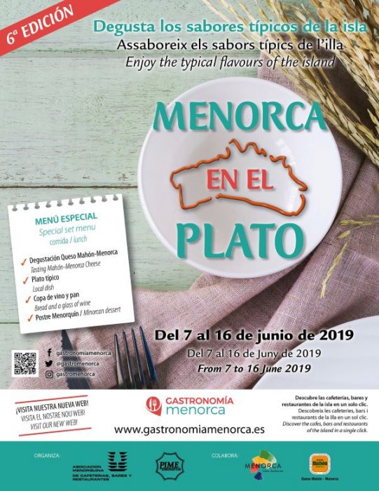 cartel "Menorca en el plato" 2019, Comer en Menorca, restaurantes