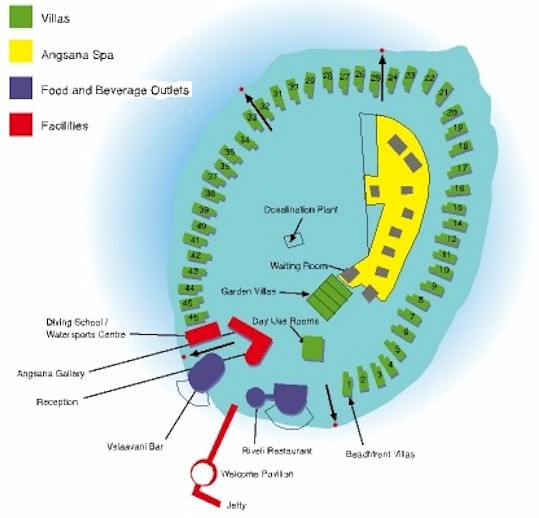 este es el mapa de Ihuru con las habitaciones numeradas pero no con la orientación real<br />
(estoy probando a ver si sale...), Angsana Ihuru ( Atolón Male) Maldivas