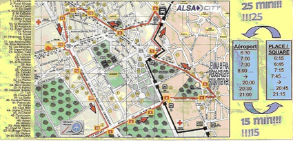 Recorrido del bus 19 que conecta el aeropuerto con la medina, entre otras cosas., Transporte aeropuerto de Marrakech a la Medina (y viceversa)