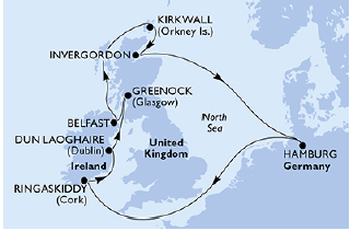 RECORRIDO MSC PREZIOSA 7 MAYO 2023, MSC Preziosa - Islas Británicas