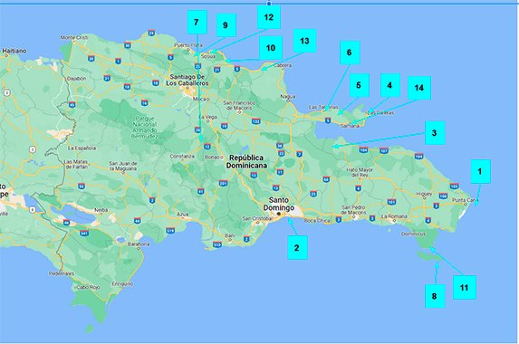 mapa, R. Dominicana por libre: rutas itinerarios y excursiones