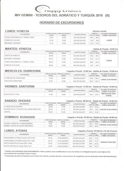 PRECIOS OFICIALES DE QUAIL, 24 DE MAYO TESOROS ADRIATICO Y TURQUIA VEE-ATH 2010 GEMINI