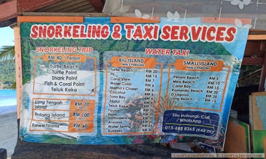 Precios water taxi Abdul, Abdul's Chalet: Besar-Islas Perhentian-Malasia