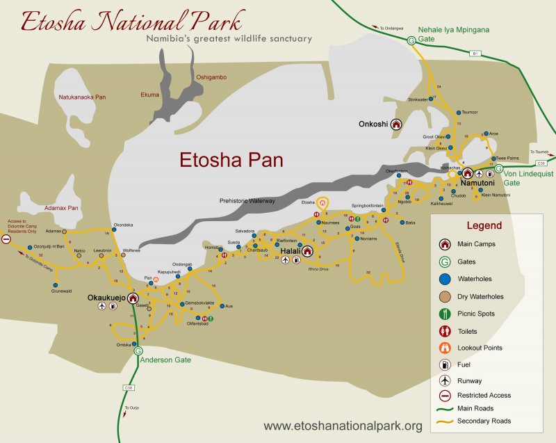 Campamentos PN Etosha: Okaukuejo, Halali, Namutoni -Namibia