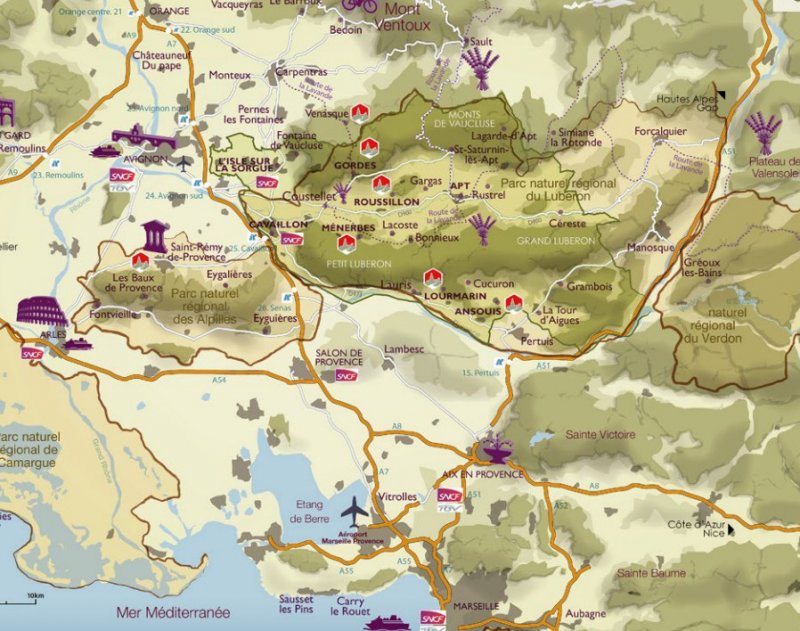 Mapa de Luberon, Provenza, Luberon: Región, Macizo y valles - Provenza
