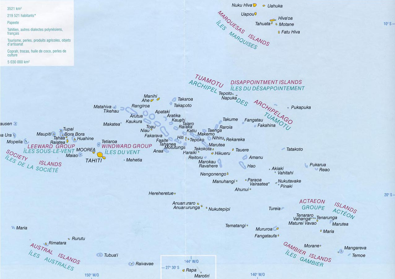 Mapa de Polinesia, Polinesia Francesa: Tahití, Bora Bora, Moorea,
