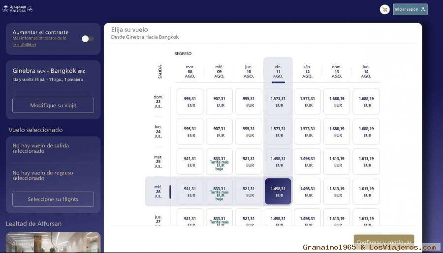 Precio Ginebra-Bangkok-Ginebra a 19.12, Saudi Arabian Airlines - Saudia: dudas, check-in, asientos