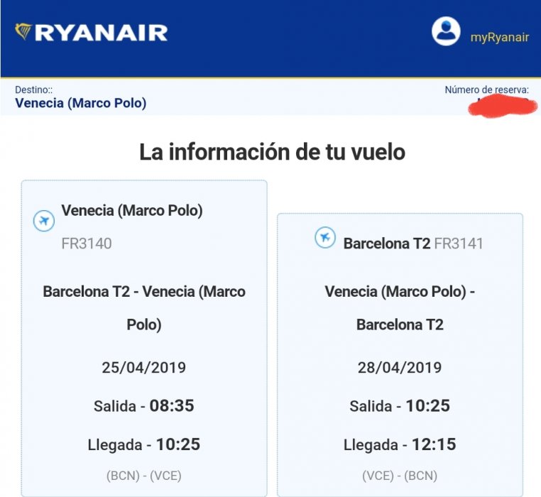 Vendo dos billetes de avión Barcelona - Venecia