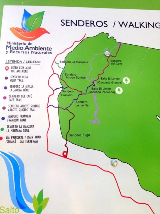 senderos Salto Limón: están al revés las posiciones del salto pequeño y el grande., Excursiones y playas en Samaná, Rep. Dominicana