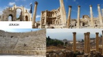 Puerta Sur, Ninfeo, Catedral, Teatro Sur y vista panorámica de Jerash
Jerash, puerta, ninfeo, teatro