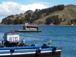 Sailing by bus in Tiquina Strait (Titicaca lake)