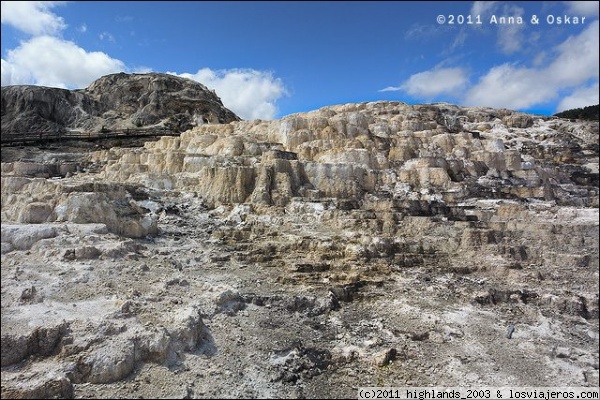 Minerva Terrace - Yellowstone National Park
Esta zona parece más muerta que la zona de Upper Terrace debido a que no se ve fluir el agua de los manantiales.
