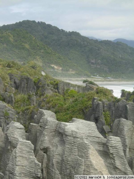 Pancake Rocks en el Parque Nacional de Paparoa
La erosión provocada por el viento y el mar ha creado estas curiosas formaciones en las rocas.
