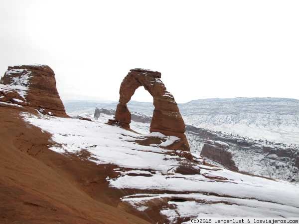 Delicate Arch en Arches NP
El invierno cambia totalmente el escenario en parques como Arches
