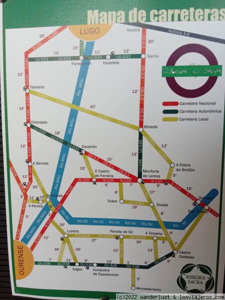 Mapa de tiempos de conducción en la Ribeira Sacra
Para organizarse
