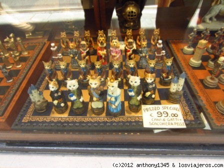 Como perros y gatos
Un curioso ajedrez en una tienda de Venecia
