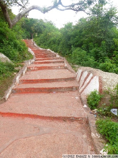 Subida al templo de Sri Chamundeswari, Karnataka, India
Aunque dicen que hay más de 1000 en la subida al templo yo solo conté 987, pero el hecho de que las mujeres en su peregrinaje suban dejando una marca de tinte con sus dedos en cada uno de los escalones es una proeza ademas de un modo de ofrecer esta magnifica vista según subes
