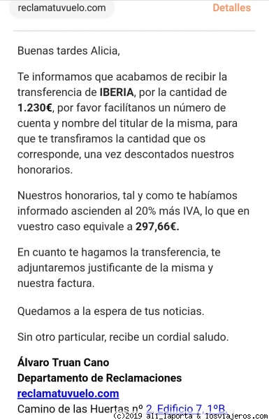 Confirmación de pago de Reclama tu vuelo.com
Confirmación de pago de Reclama tu vuelo.com
