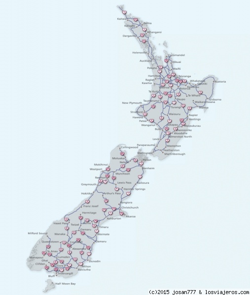 Mapa de las 2 islas de New Zealand
Mapa completo de las 2 islas de New Zealand
