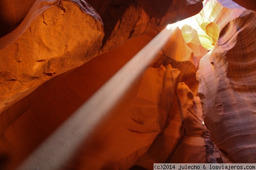 Rayo de sol entrando en Antelope Canyon
Bonito rayo de sol que entra en el Cañon del Antilope
