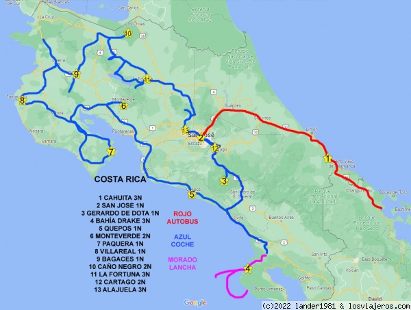 Mapa con la ruta hecha en Costa Rica
Mapa con la ruta hecha en Costa Rica
