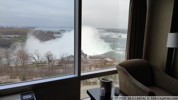 Cataratas del Niagara desde la habitación del The Oakes Hotel Overlooking the Falls
Vista de las cataratas del Niagara desde nuestra habitación del The Oakes Hotel Overlooking the Falls.
