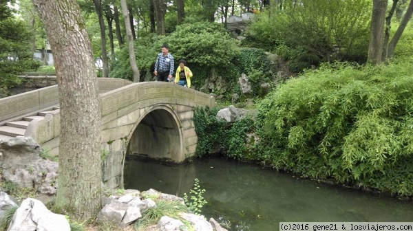 Jardin 3
Uno de los puentes del jardin con una spersonas personas pasando.
