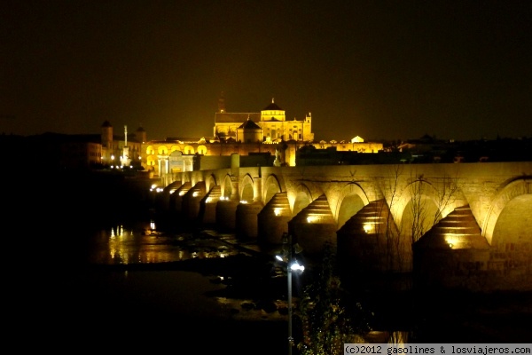 Puente romano de Cordoba
Vista nocturna del puente romano y de la mezquita de Cordoba.  El puente romano fue construido a principios del s. I, siendo el unico puente que hubo en Cordoba durante casi 2000 años.  En el 2008 sufrio una polémica remodelación
