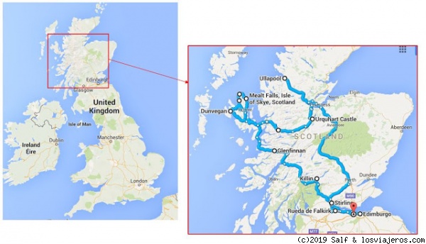 Ruta en Escocia
Mapa con la ruta aproximada que seguimos
