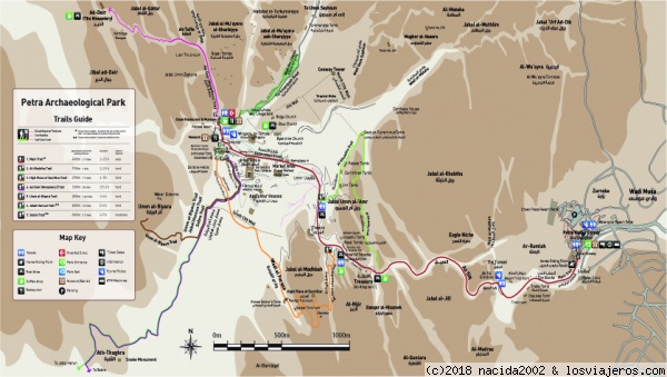 Mapa caminos Petra
Mapa con los caminos que hay para andar en Petra, vienen los kms y tiempos aproximados
