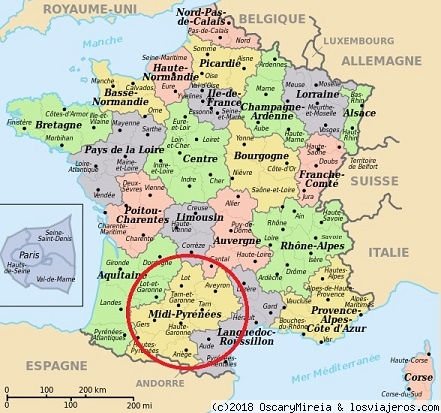 Localización zona Midi-Pyrénées
Mapa por departamentos de Francia, localizando la zona de Midi-Pyrénées.
